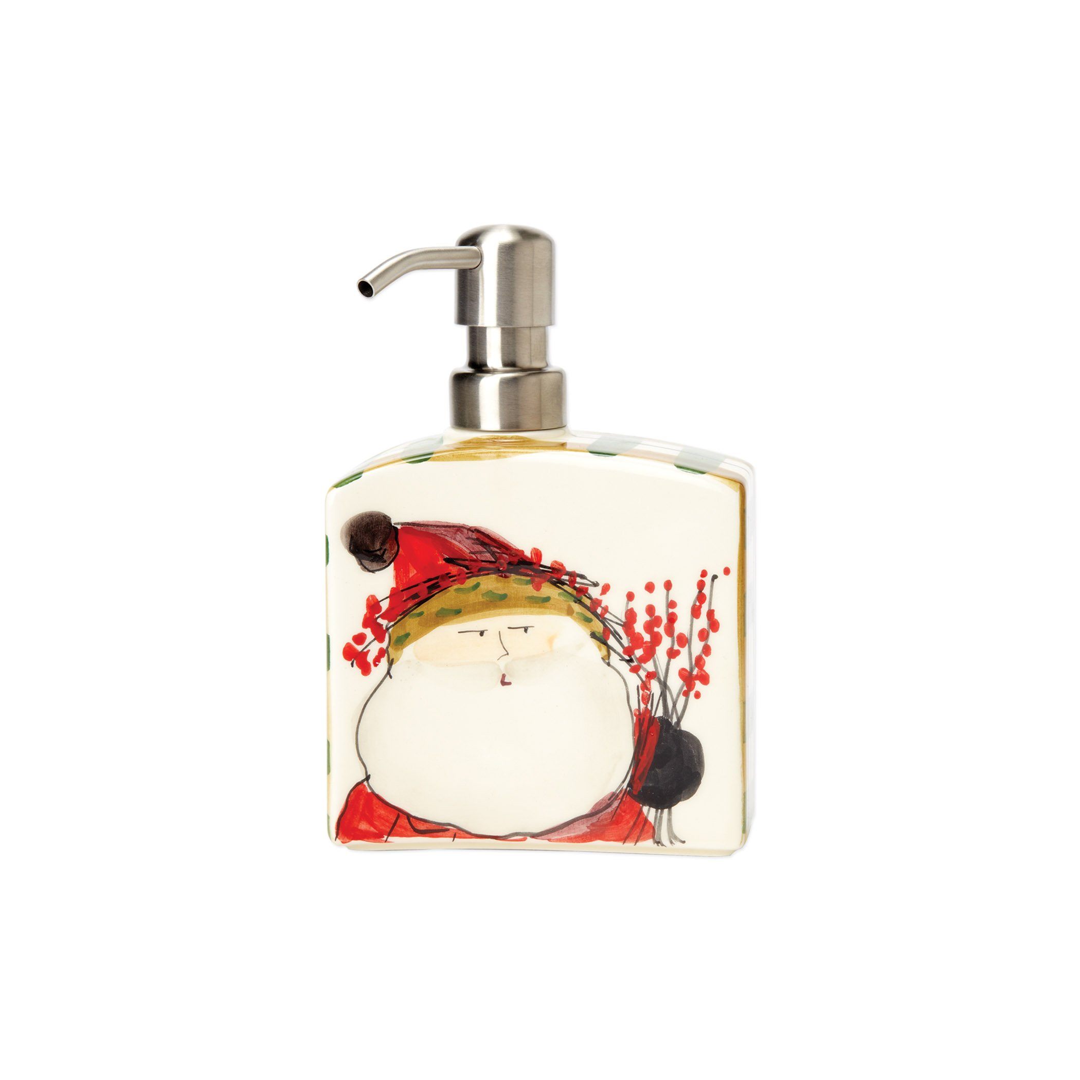 VIETRI Handmade Old St. Nick Themed Ceramic Soap Dispenser for Holiday Decor
