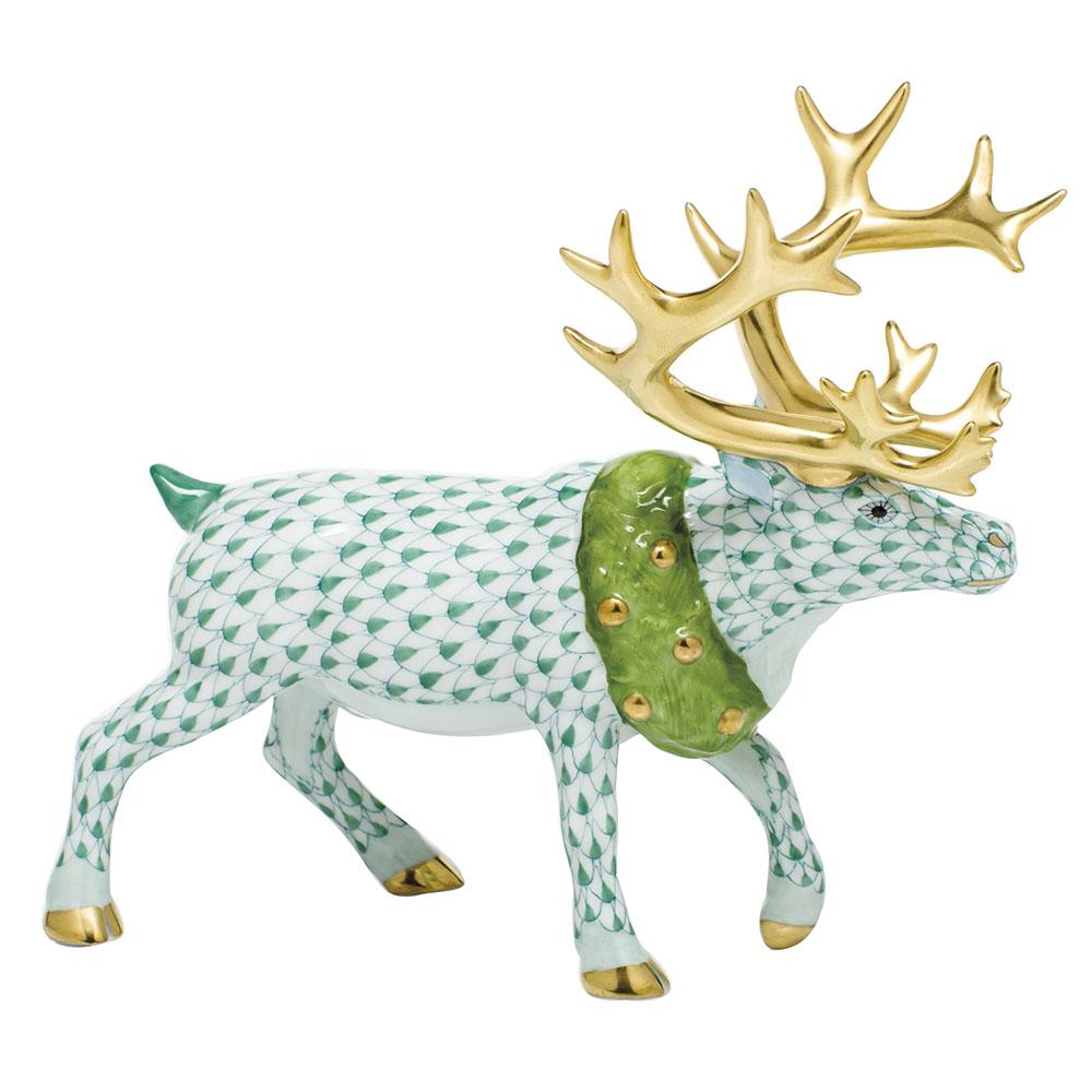 Exquisite Hand - painted Herend Holiday Reindeer Porcelain Figurine