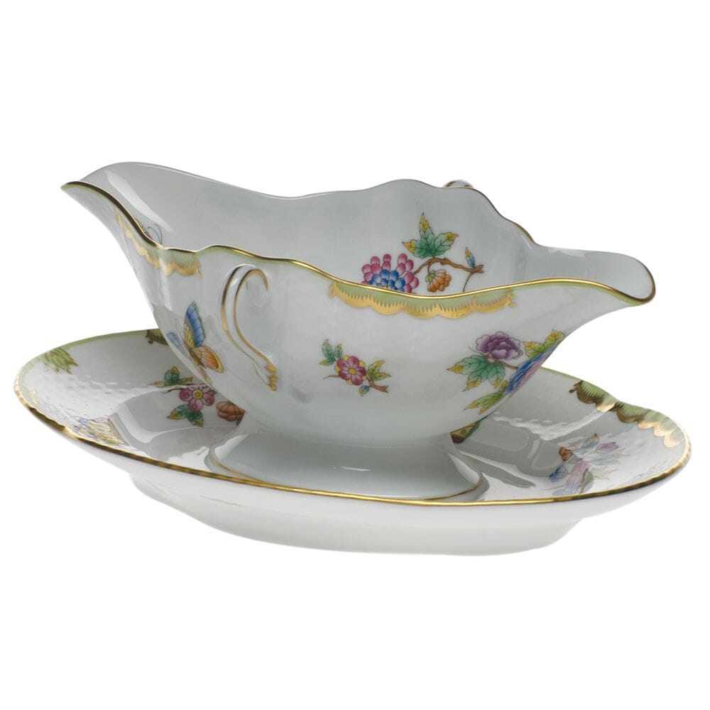 Handmade Herend Porcelain Queen Victoria Gravy Boat with Stable Fixed Stand