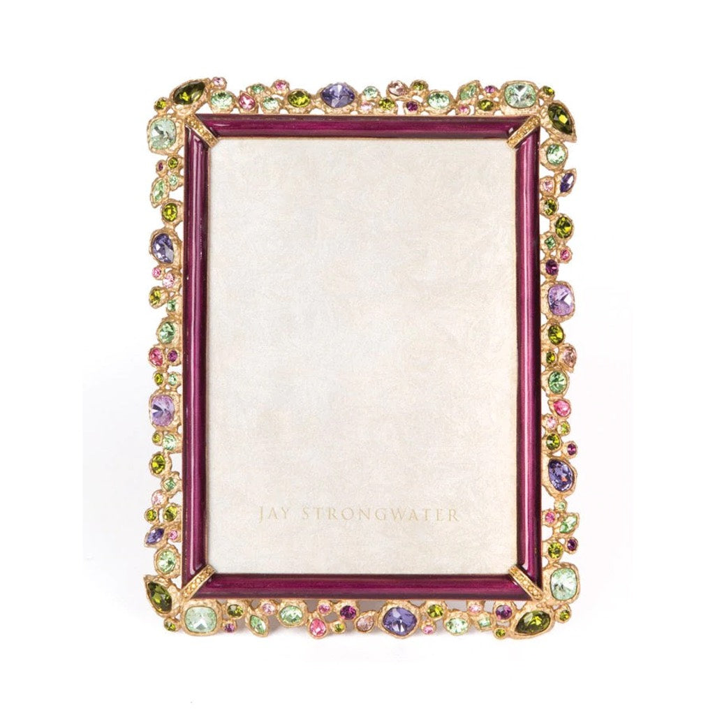 Jay Strongwater Leslie 14K Gold-Finished 5 x 7 Bejeweled Frame with Bouquet Design