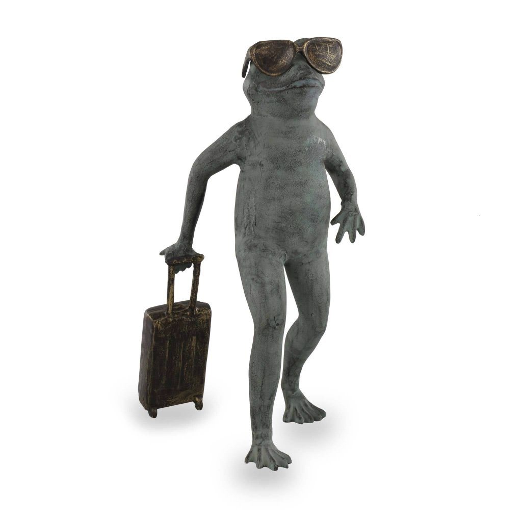 SPI Aluminum Outdoor Garden Decor - Roadtrip Frog Sculpture with Sunglasses and Suitcase
