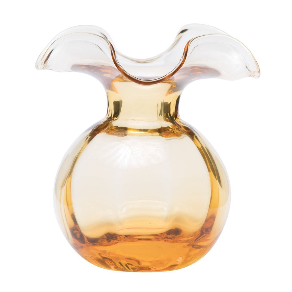 Medium-sized Fluted Amber Glass Vase Inspired by the Graceful Hibiscus Flower, Handmade in Vietri Style