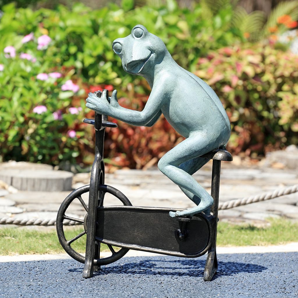 Adorable SPI Aluminum Garden Workout Frog on Bicycle Sculpture
