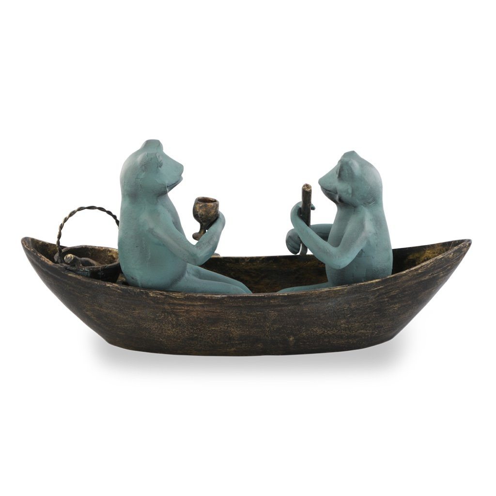 Charming Aluminum Garden Rowboat Picnic Sculpture with Two Frogs