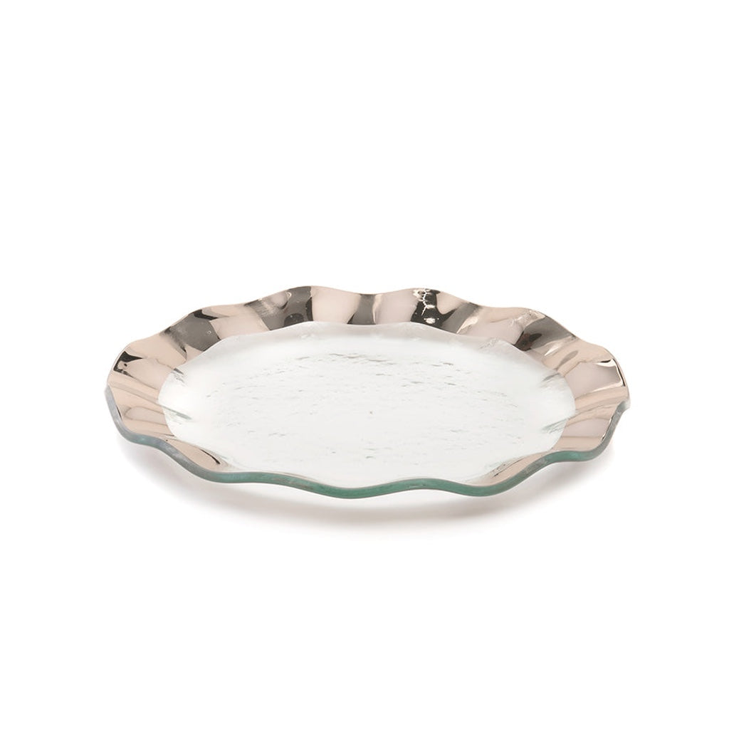 Handmade Annieglass 9.5-inch Ruffle Salad and Dessert Plate with Precious Metal Trim