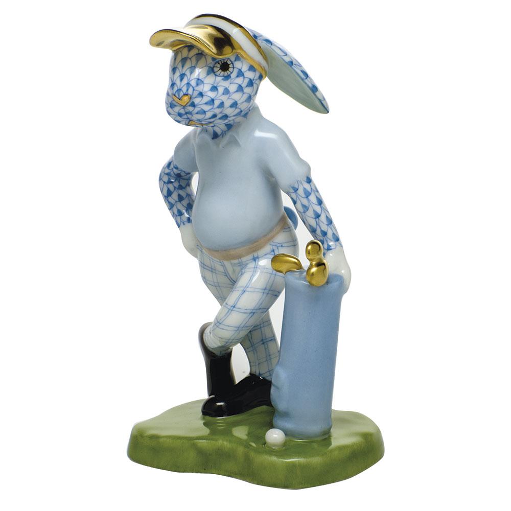 Handmade Herend Golf Bunny Porcelain Figurine with Exquisite Paint
