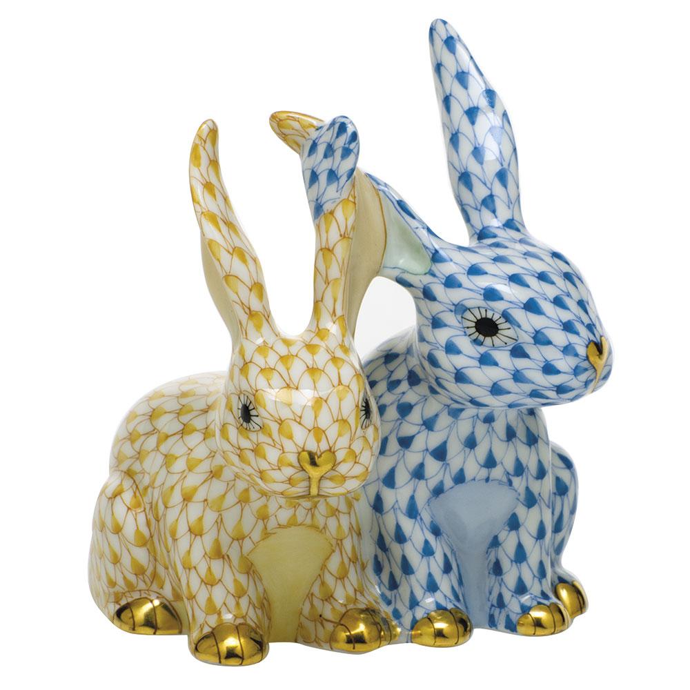 Handmade and Hand - painted Herend Twisted Bunnies Porcelain Figurine