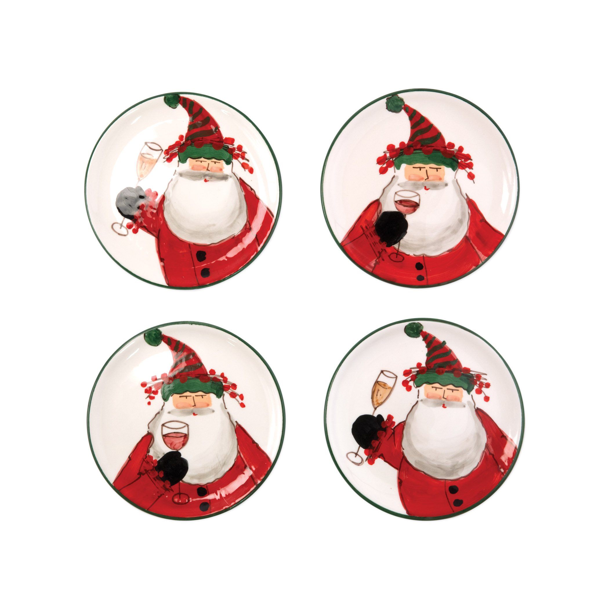 Vietri Set of 4 Old Saint Nick-themed Cocktail Plates for Festive Occasions