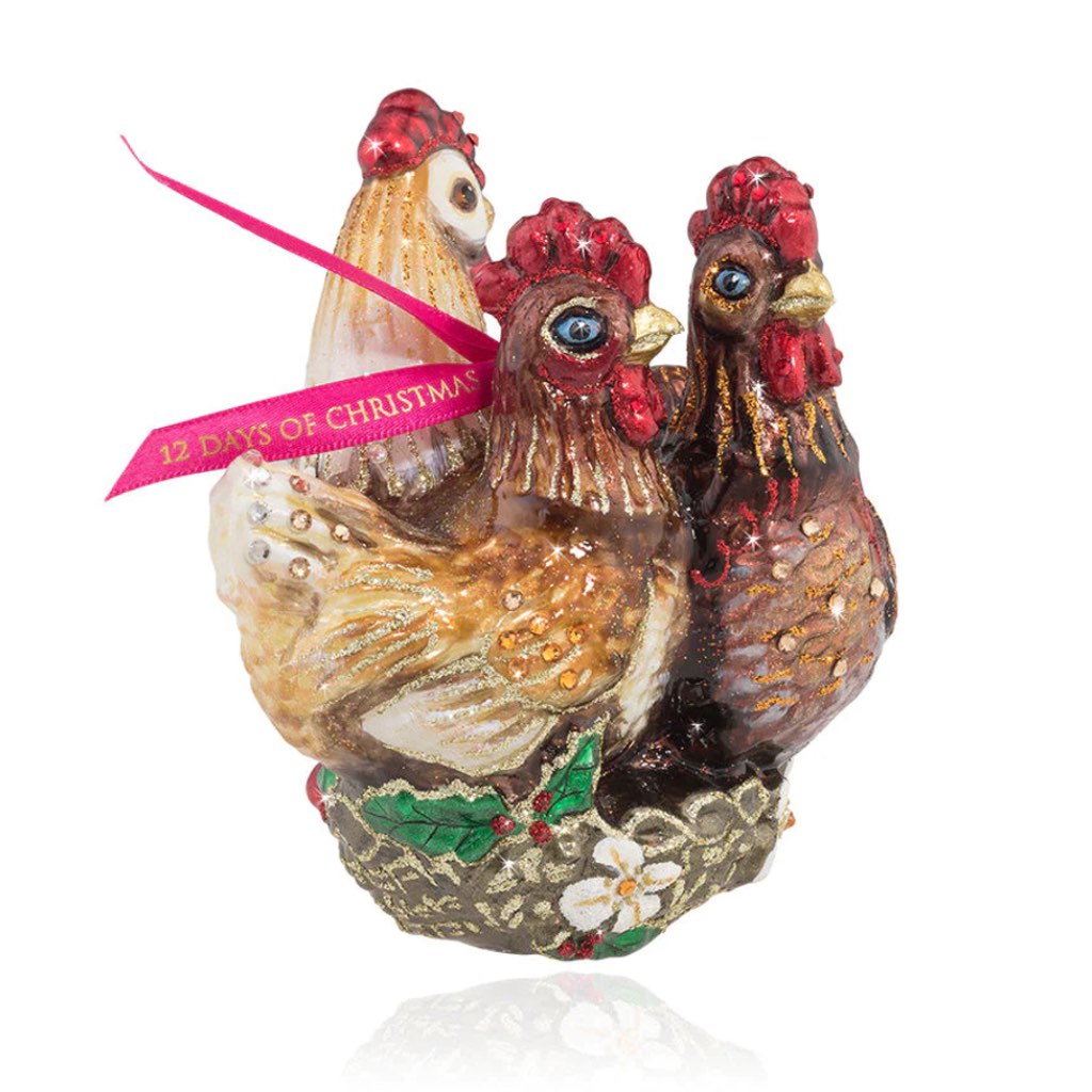Exquisite Jay Strongwater Hand - crafted Three French Hens Glass Christmas Ornament