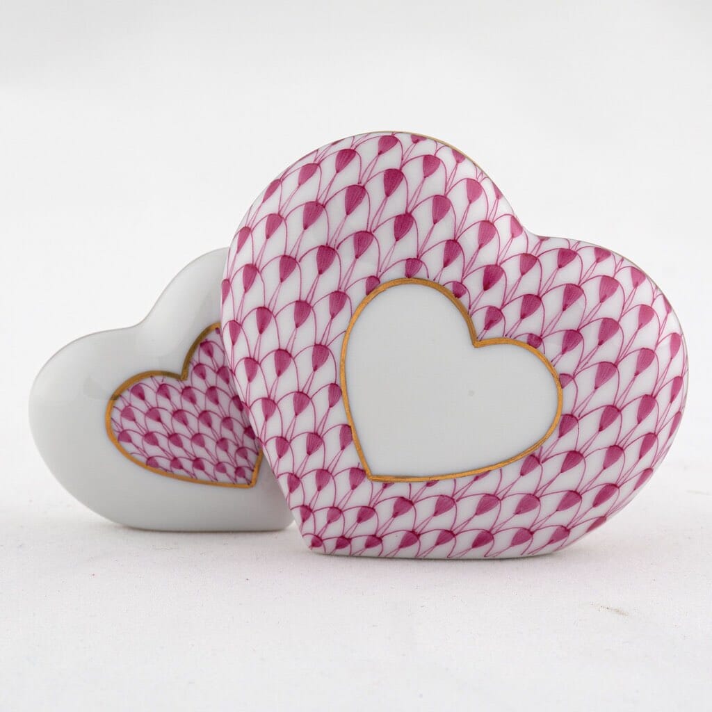 Exquisite Hand - painted Herend Two - Hearts Porcelain Figurine
