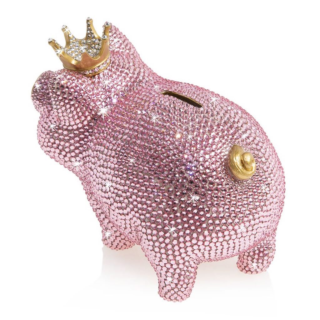 Jay Strongwater Gatsby-Style Pave Piggy Bank with Gold-Finished Crown