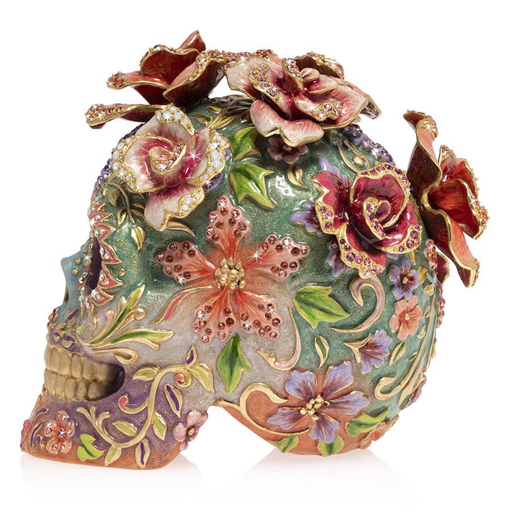Jay Strongwater Decorative Catrina Sugar Skull Ornament Adorned with Roses