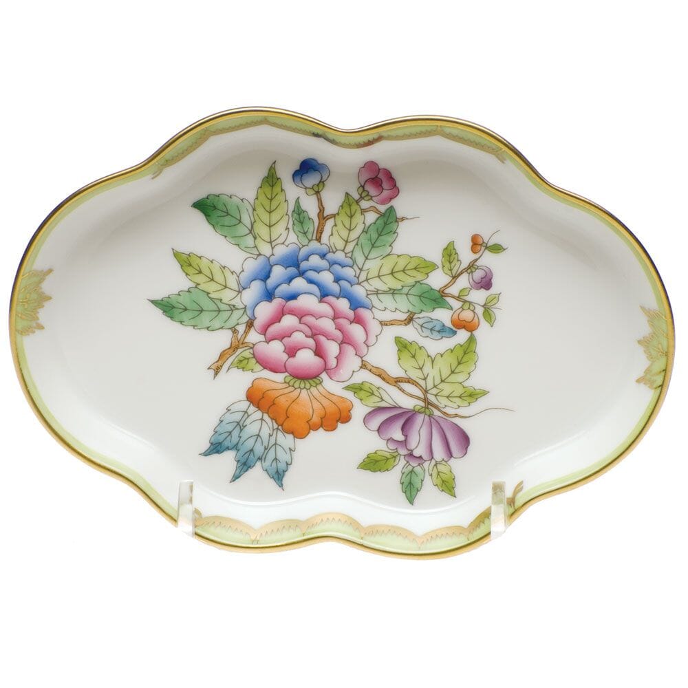 Herend Small Porcelain Tray with Queen Victoria Pattern and 24K Gold Accents