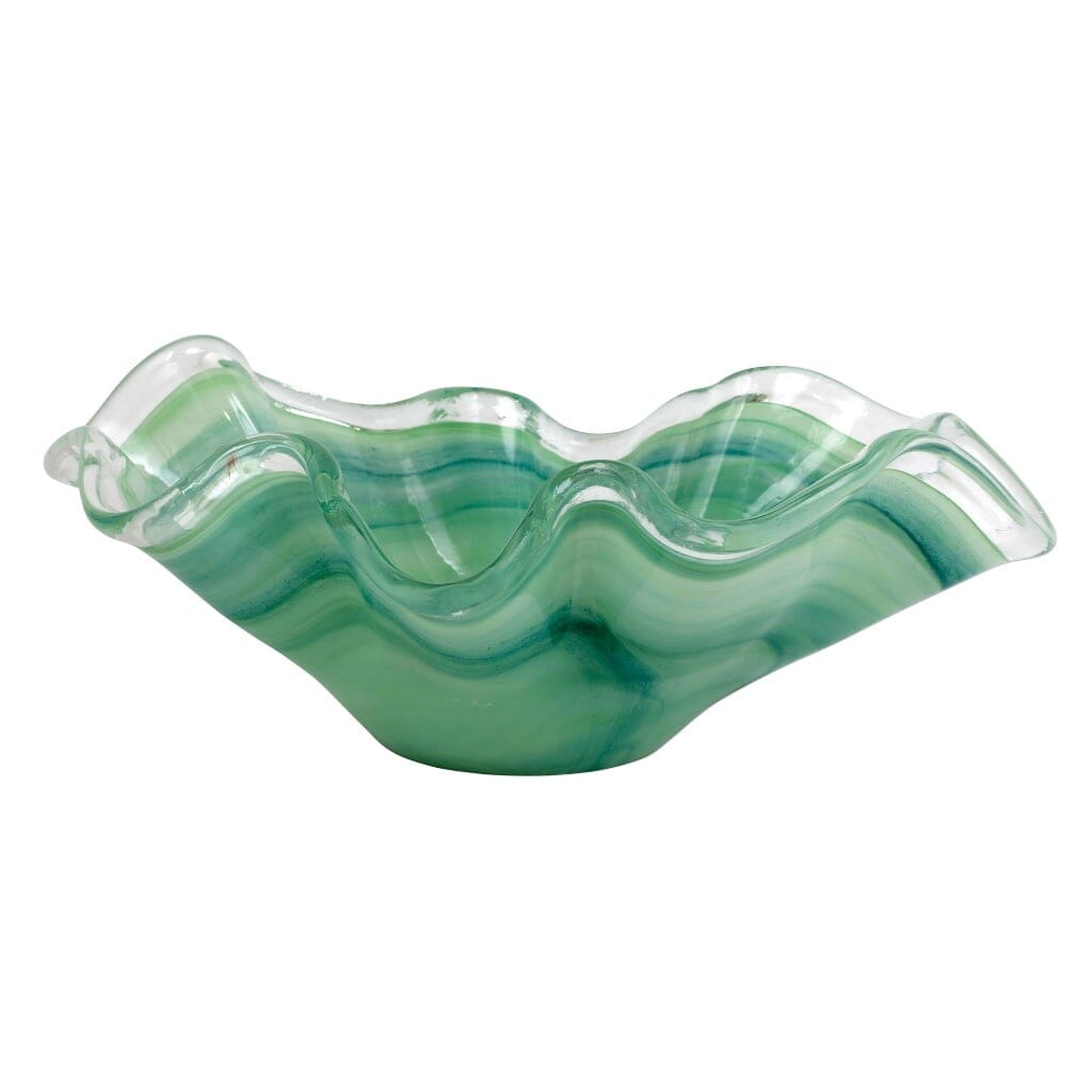 Large Italian Handmade Vietri Onda Green Glass Decorative Bowl for Home