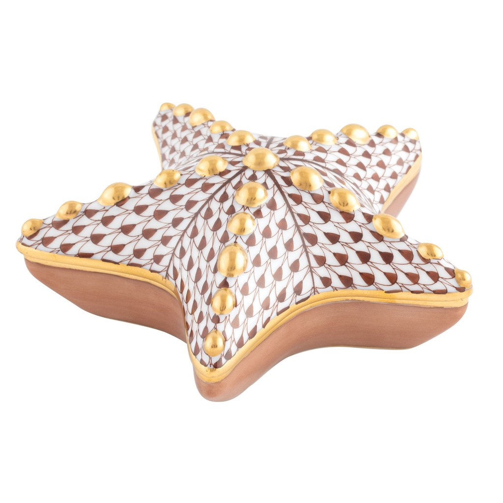 Handmade Herend Porcelain Starfish Box with 24Kt Gold Accents