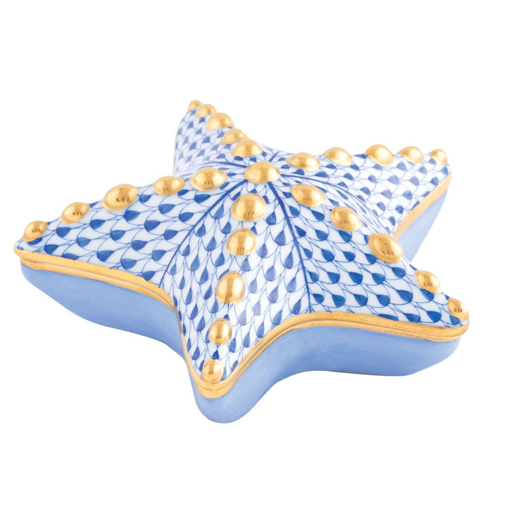Handmade Herend Porcelain Starfish Box with 24Kt Gold Accents