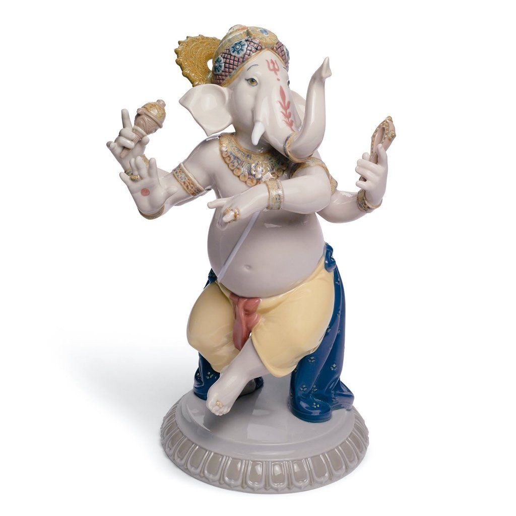 Exquisite Handmade Lladro Porcelain Dancing Ganesha Figurine