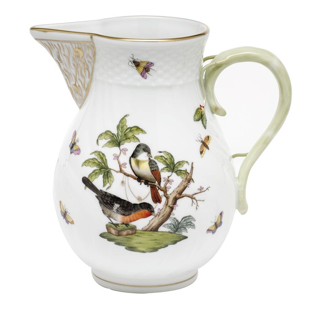 Handmade Herend Rothschild Bird Porcelain Pitcher with 24K Gold Accents