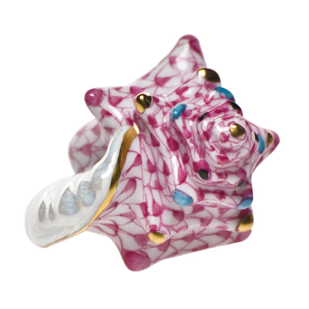 Handmade and Hand - painted Herend Small Conch Shell Porcelain Figurine