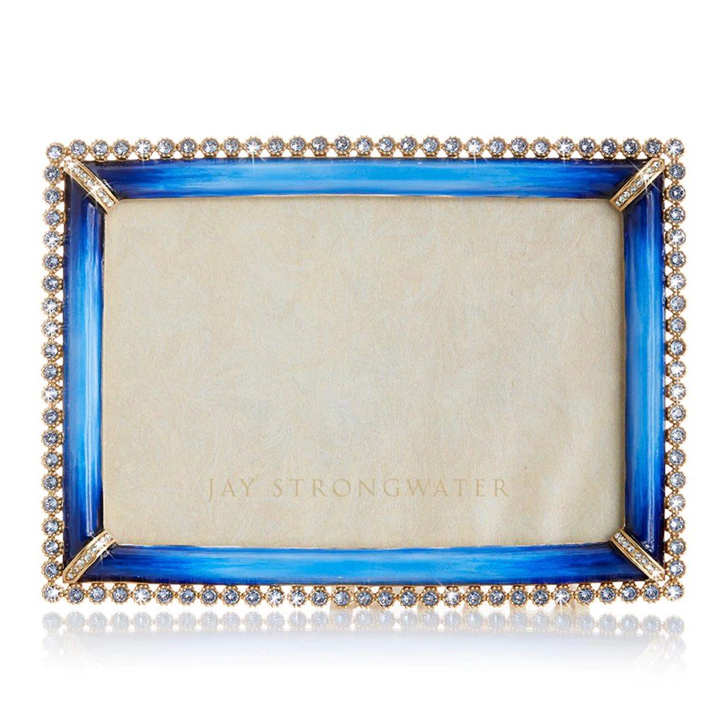 Jay Strongwater Lorraine Decorative 4 x 6 Picture Frame with Lapis - Cobalt Blue and 14K Gold - Hand - Enameled and Swarovski Crystals