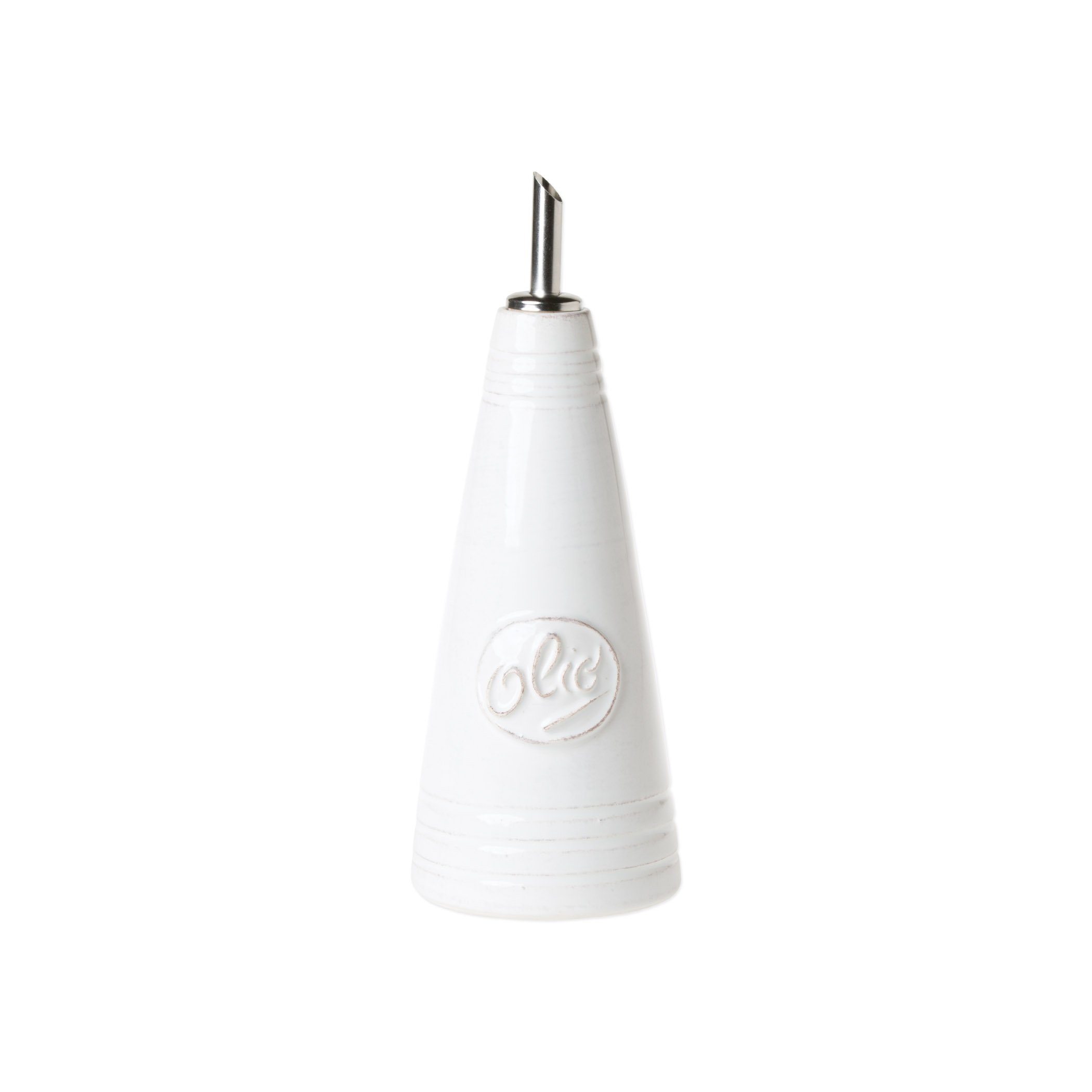 Vietri Italian Stoneware White Olive Oil Bottle with Lastra Pattern