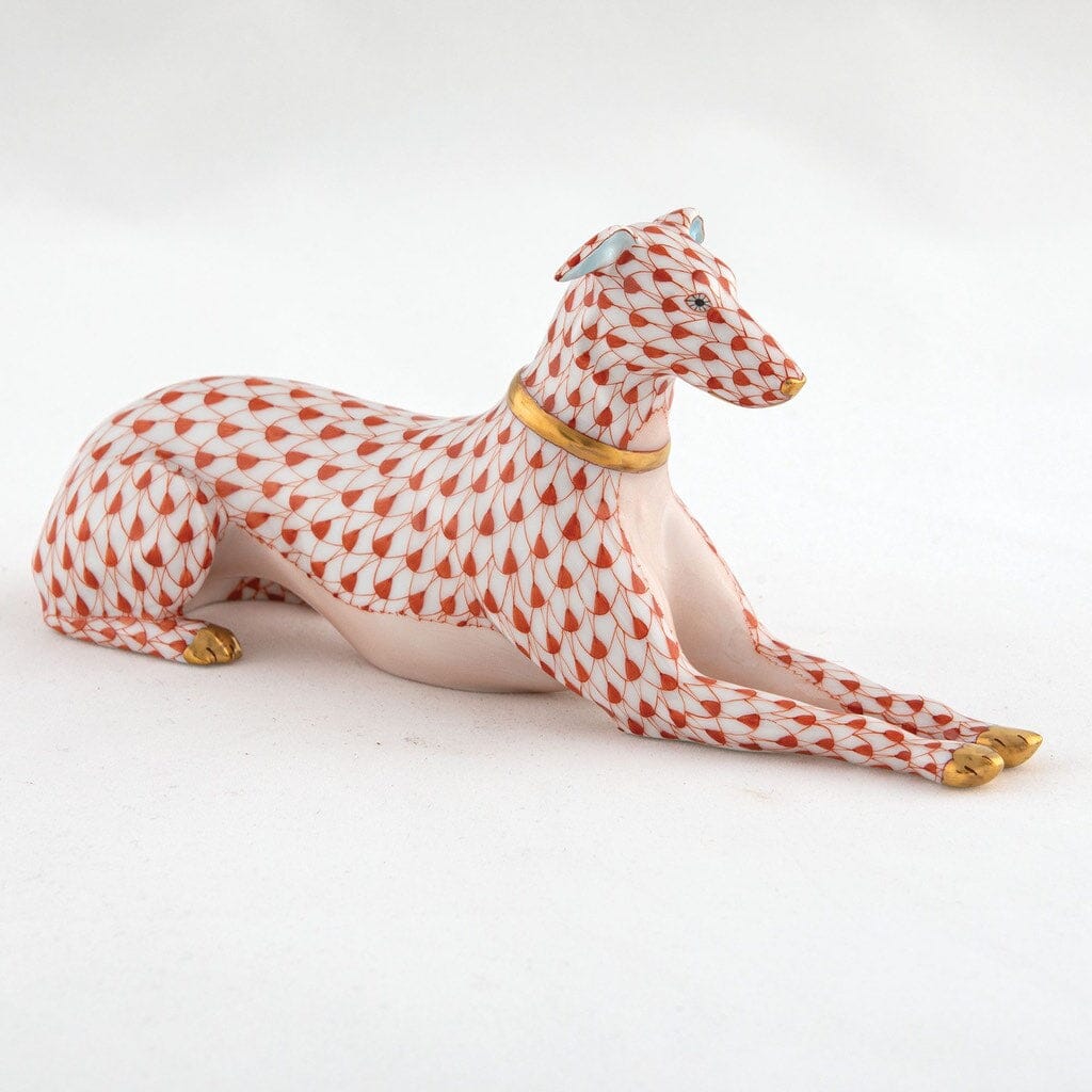 Handmade Herend Porcelain Greyhound Figurine with Gold Collar