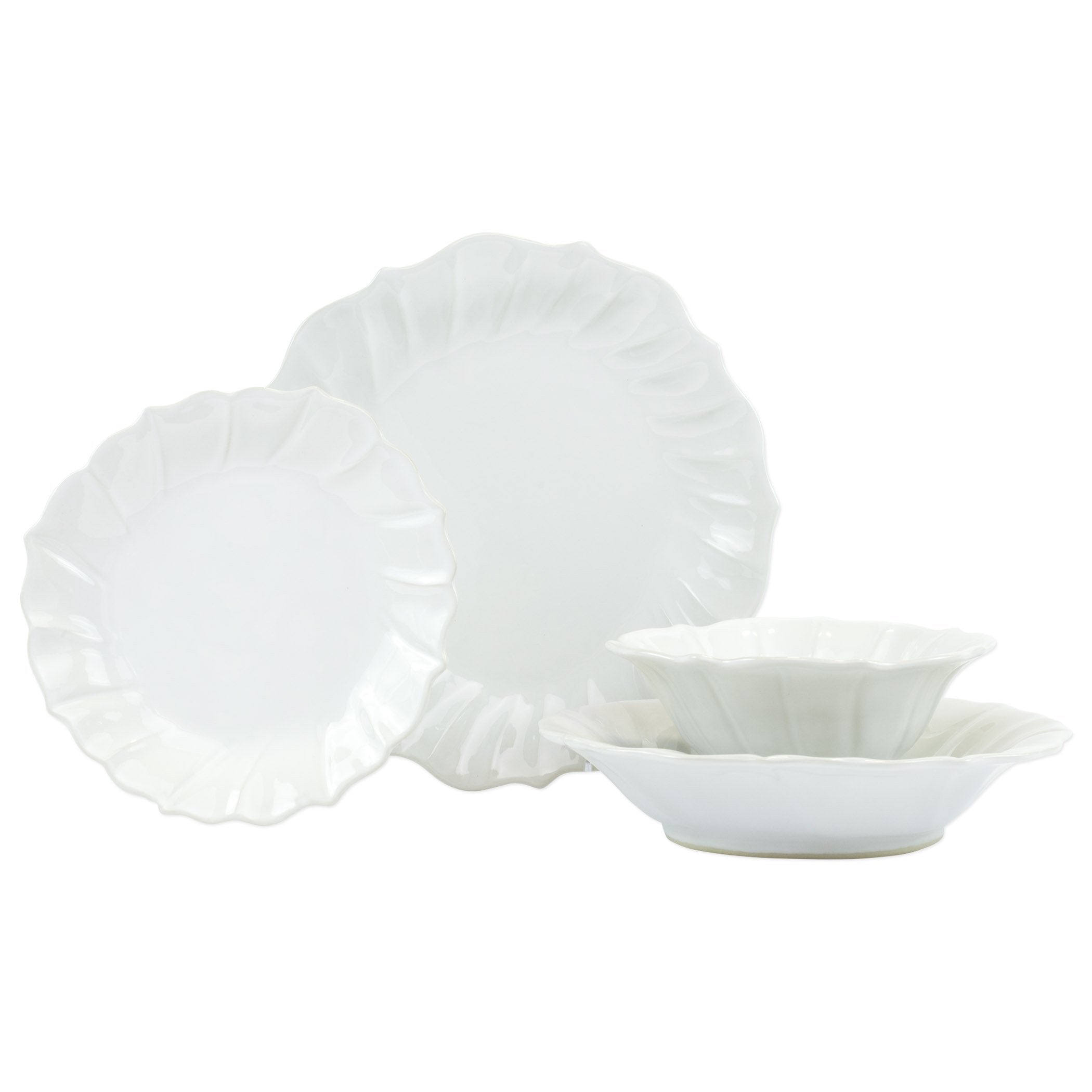 Vietri Four-Piece Place Setting with Incanto Stone Ruffle Design for Dining