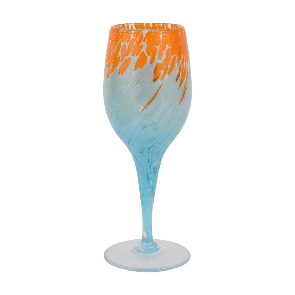 Vietri Nuvola Orange and Light - Blue Hand - Blown Wine Glass, 9' H, 14 oz