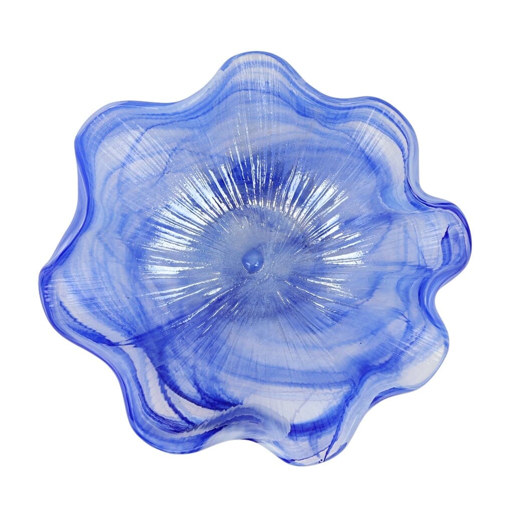 Exquisite Italian Mouth-Blown Cobalt Blue Ruffled Round Vietri Onda Glass Bowl
