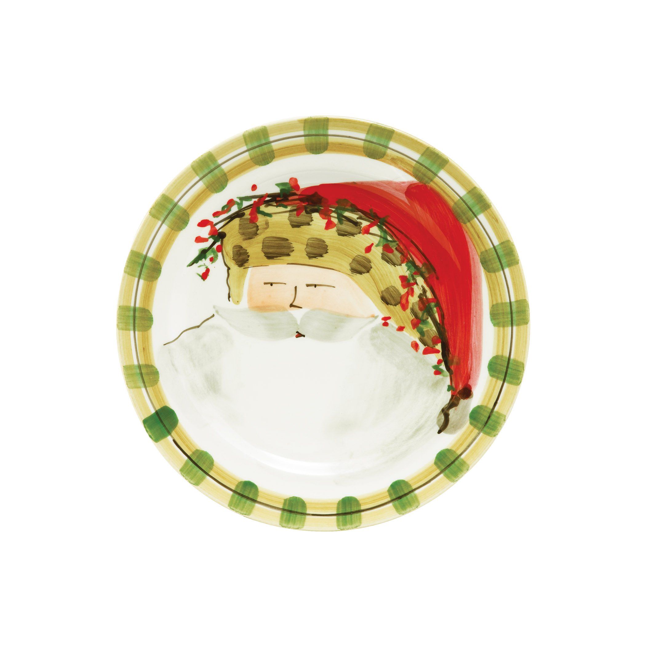 Vietri Handmade Old St. Nick Round Salad Plate with Animal Print Hat