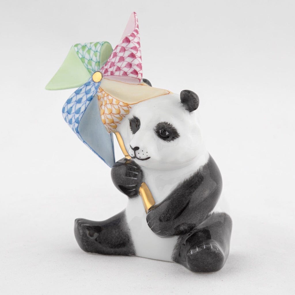 Herend Handmade Porcelain Pinwheel - Playing Panda Figurine