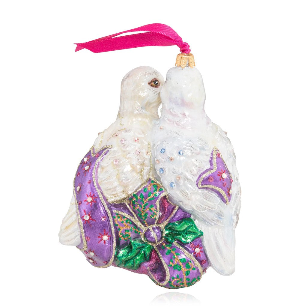 Jay Strongwater Hand - crafted Glass Ornament of Two Turtle Doves