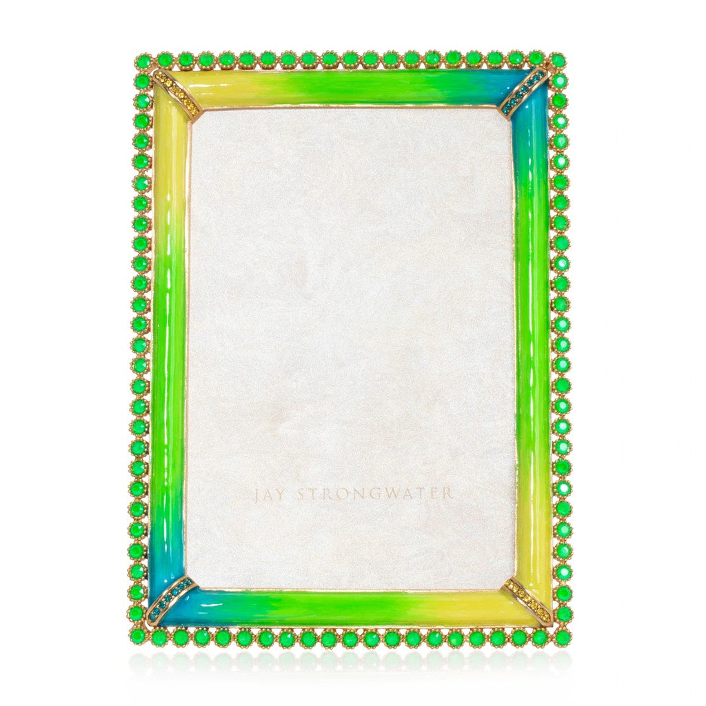 Jay Strongwater Lorraine 4” x 6 Electric Green Enameled Crystal Frame