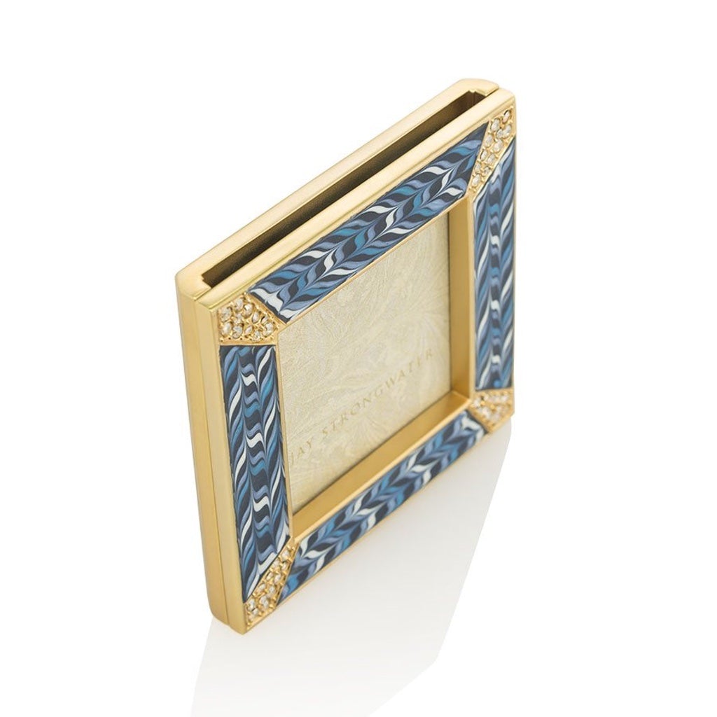 Jay Strongwater Sapphire Leland Pave Corner 2 Square Photo Frame for Decorative Display