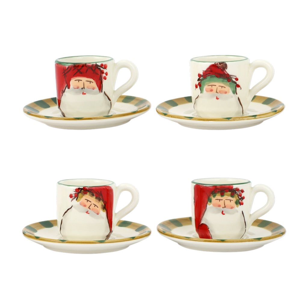 Vietri Assorted Old St. Nick Espresso Cups and Saucers - 4-Piece Set