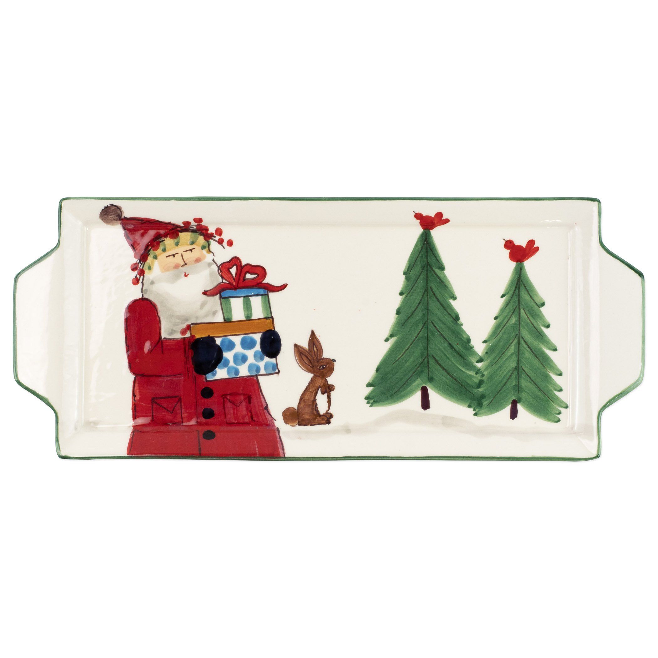 Vietri Handled Rectangular Old St. Nick Holiday Platter