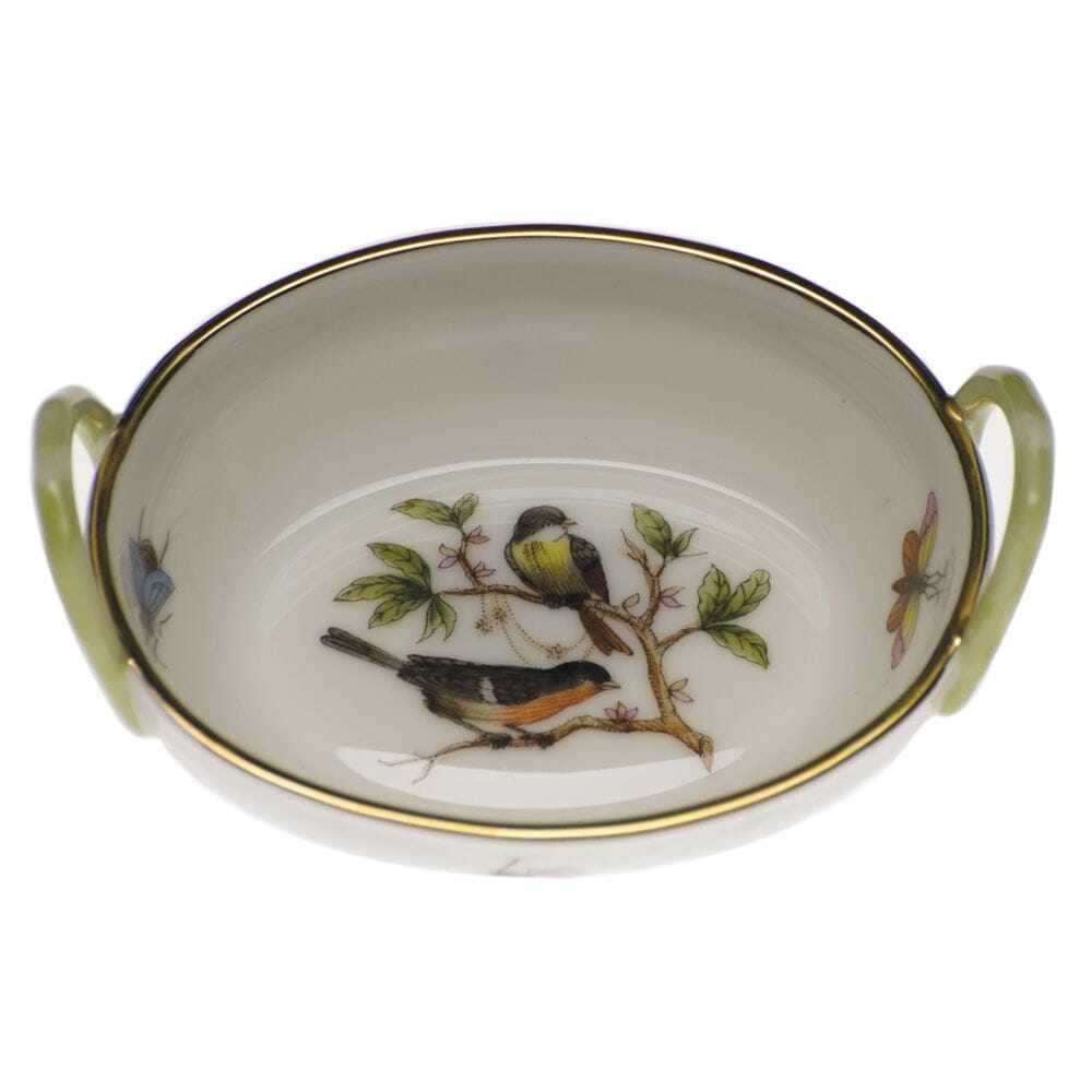 Exquisite Hand - painted Herend Rothschild Bird Small Basket with Handles