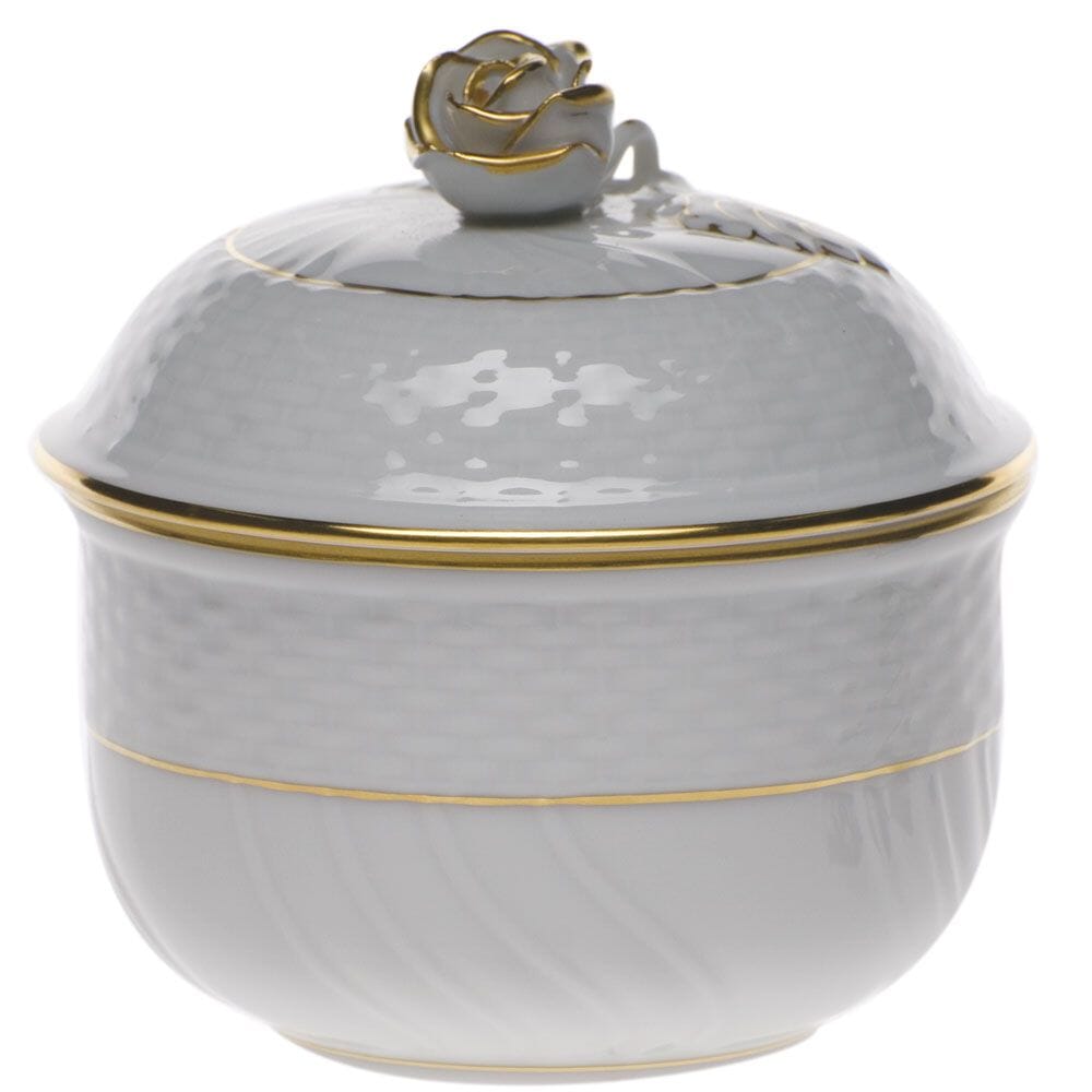 6 oz. Herend Covered Sugar with Rose in Golden Edge Pattern