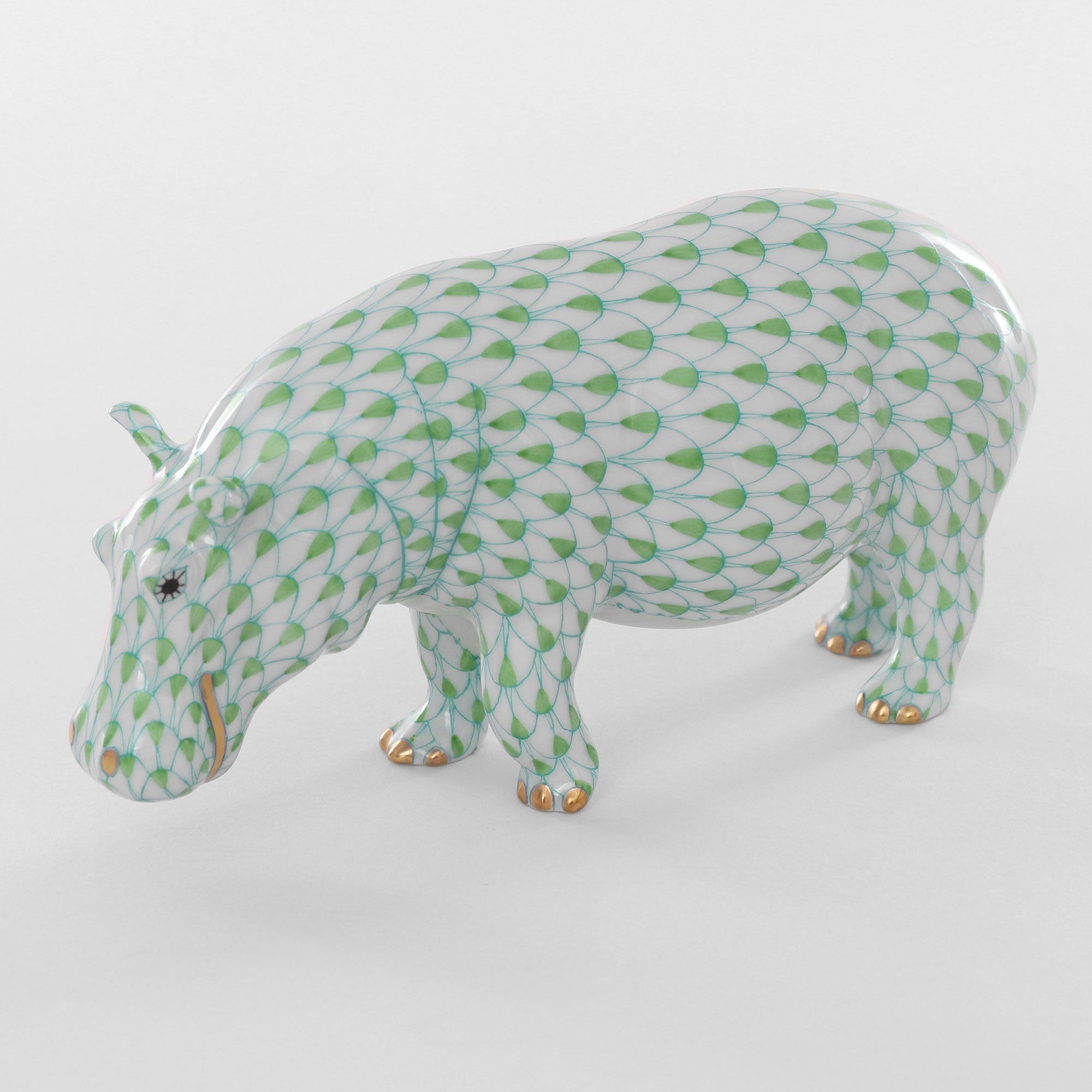 Handmade Herend Medium-Sized Hand-Painted Porcelain Hippopotamus Figurine