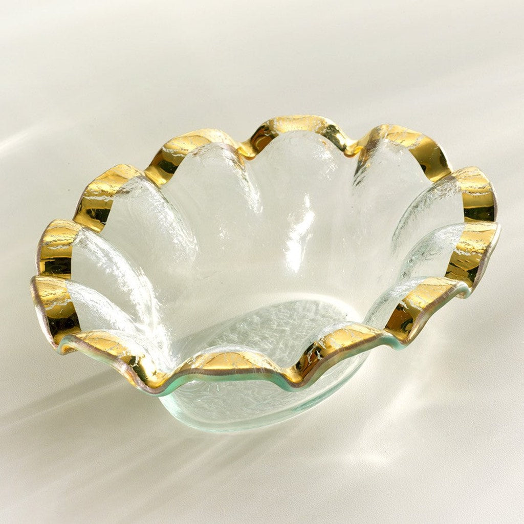 Exquisite Handmade Annieglass Ruffle Dip Bowl with 24k Gold/Platinum Trim