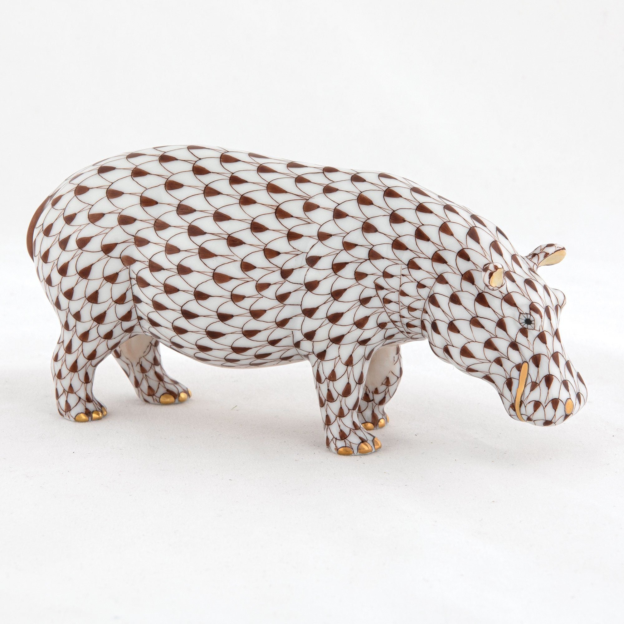 Handmade Herend Medium-Sized Hand-Painted Porcelain Hippopotamus Figurine
