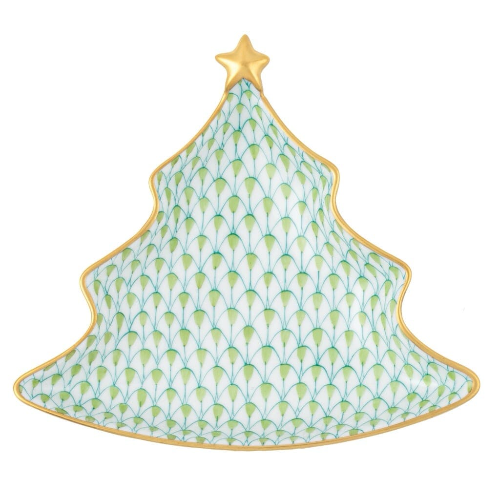 Exquisite Hand - painted Herend Porcelain Christmas Tree Dish for Festive Decor