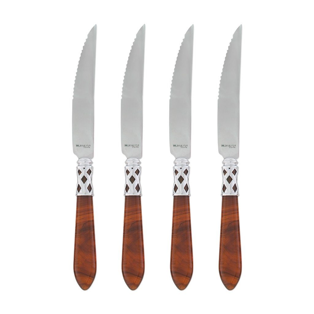Vietri Aladdin Set of 4 High - Glossy Chrome Finish Steak Knives for Sophisticated Dining
