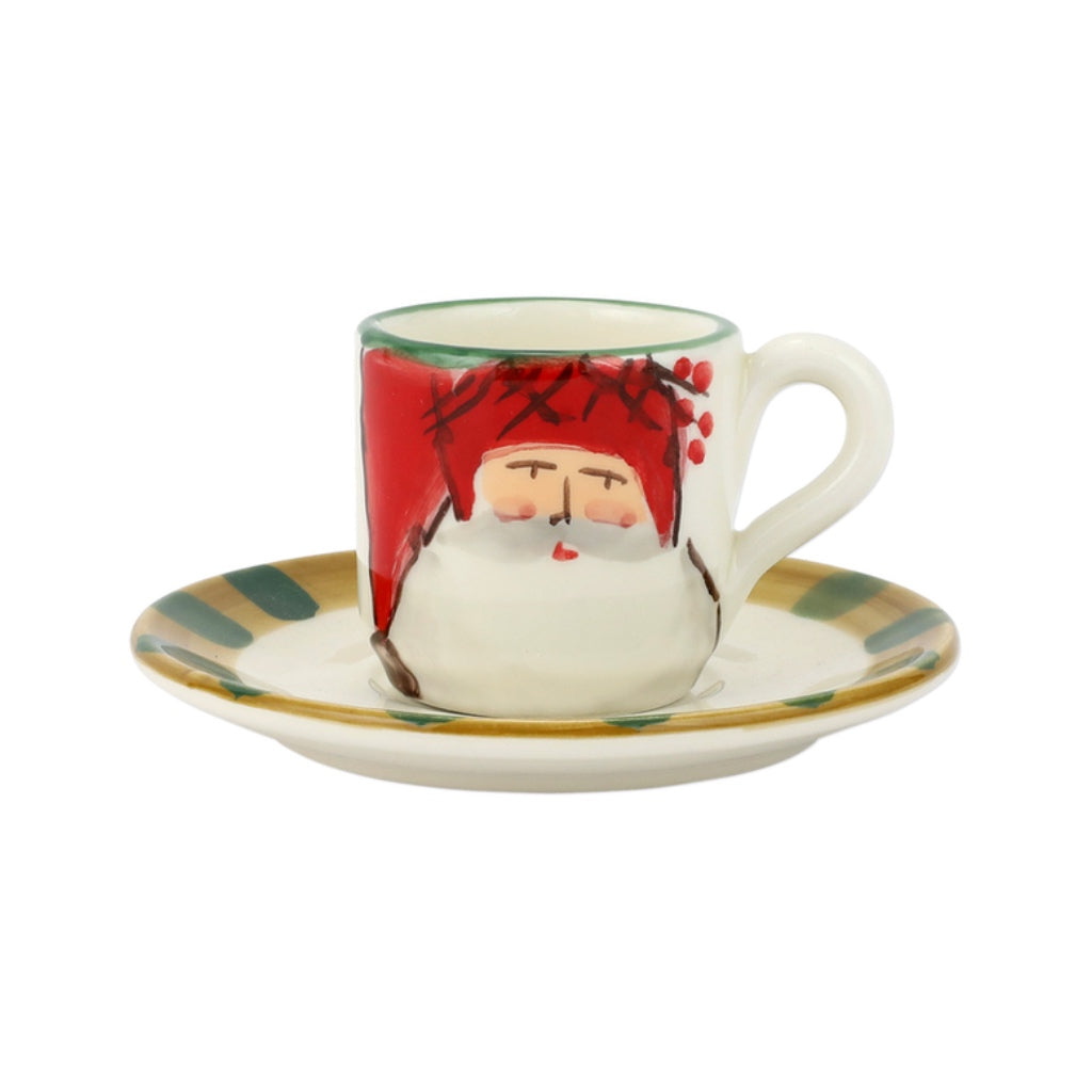 Vietri Assorted Old St. Nick Espresso Cups and Saucers - 4-Piece Set