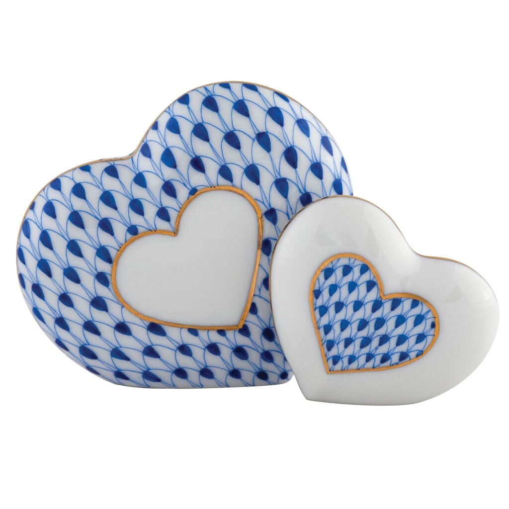 Exquisite Hand - painted Herend Two - Hearts Porcelain Figurine