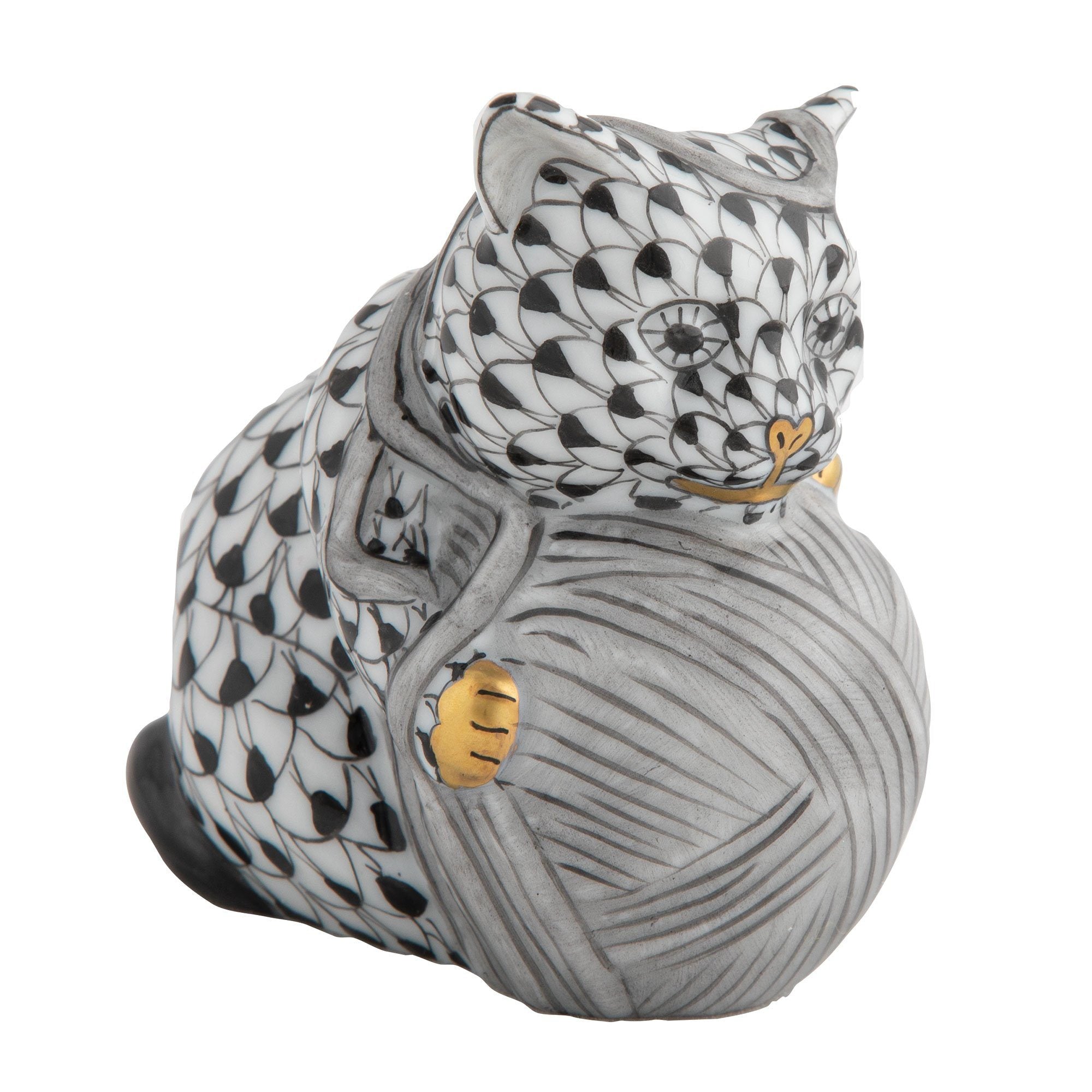 Exquisitely Hand - painted Herend Playful Kitten Porcelain Figurine