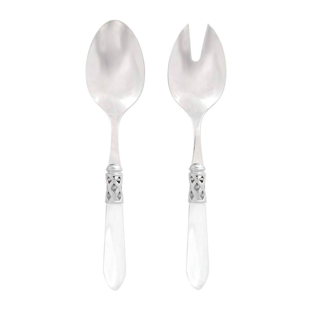 Vietri Aladdin Set of Shiny Chrome Salad Servers, Handmade in Italy