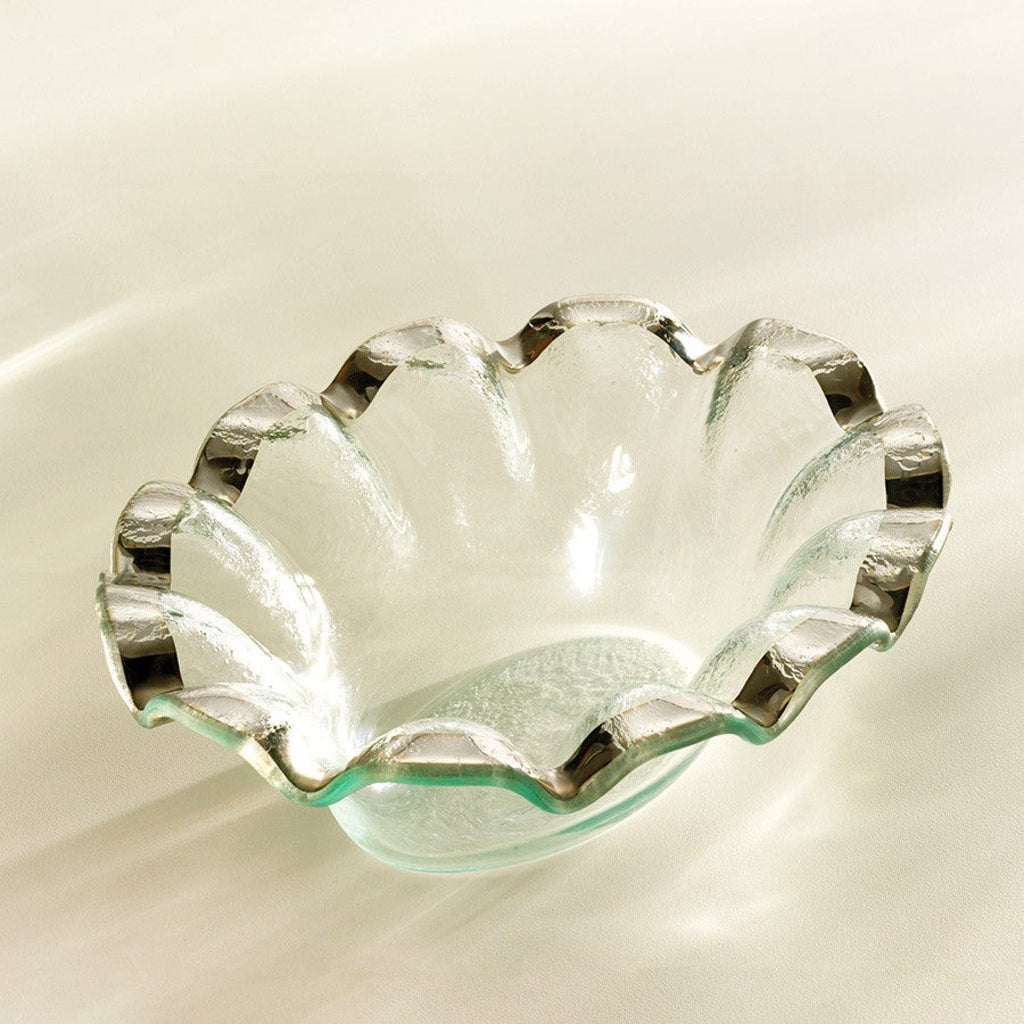 Exquisite Handmade Annieglass Ruffle Dip Bowl with 24k Gold/Platinum Trim