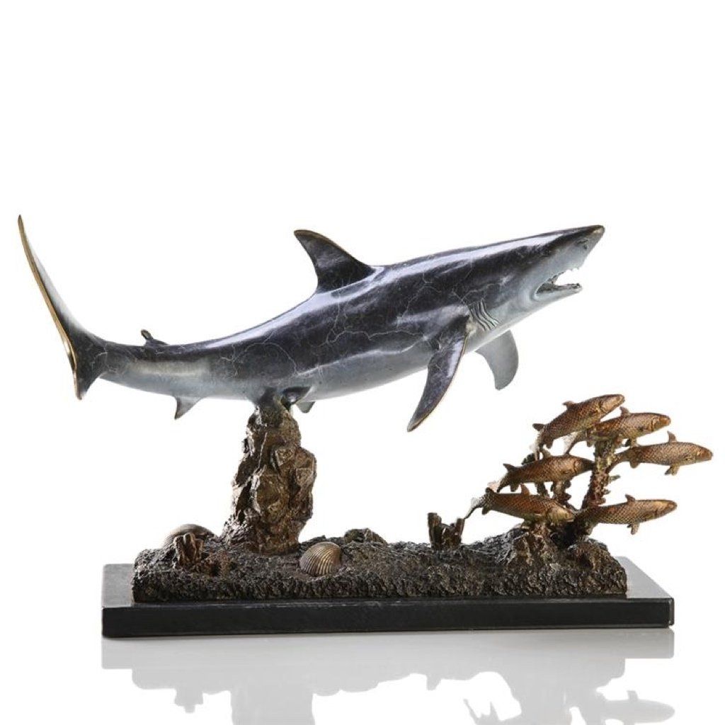 Stunning SPI Gallery Great White Shark Hunting Prey Brass Sculpture for Home Decor
