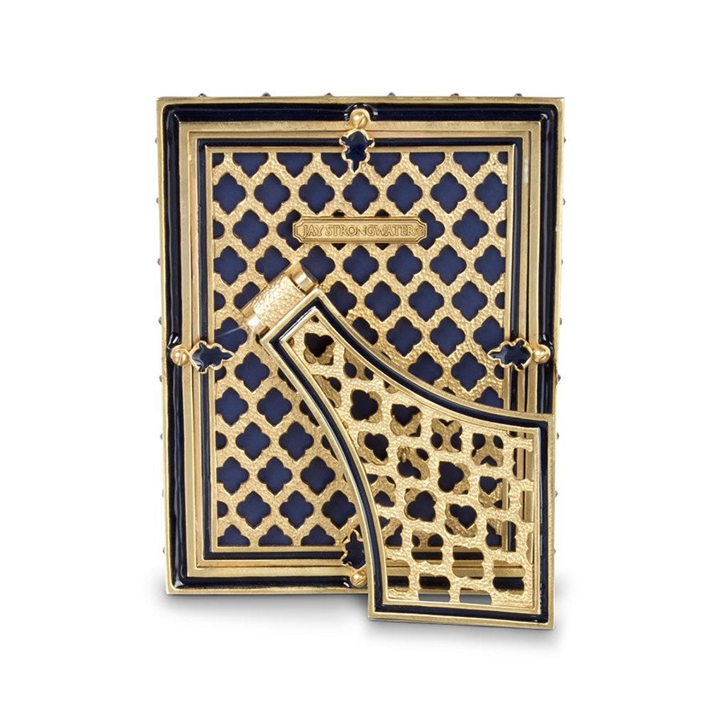 Jay Strongwater 5 x 7 Delft Garden Pierce Striped Frame with Hand - Enameled Indigo and 14K Gold Finish